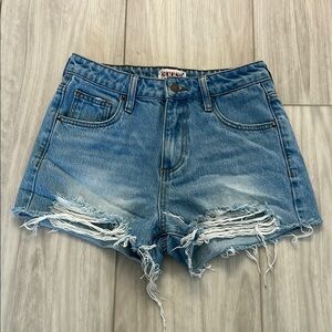 Guess brand Blue High-Waisted Distressed Jean Shorts